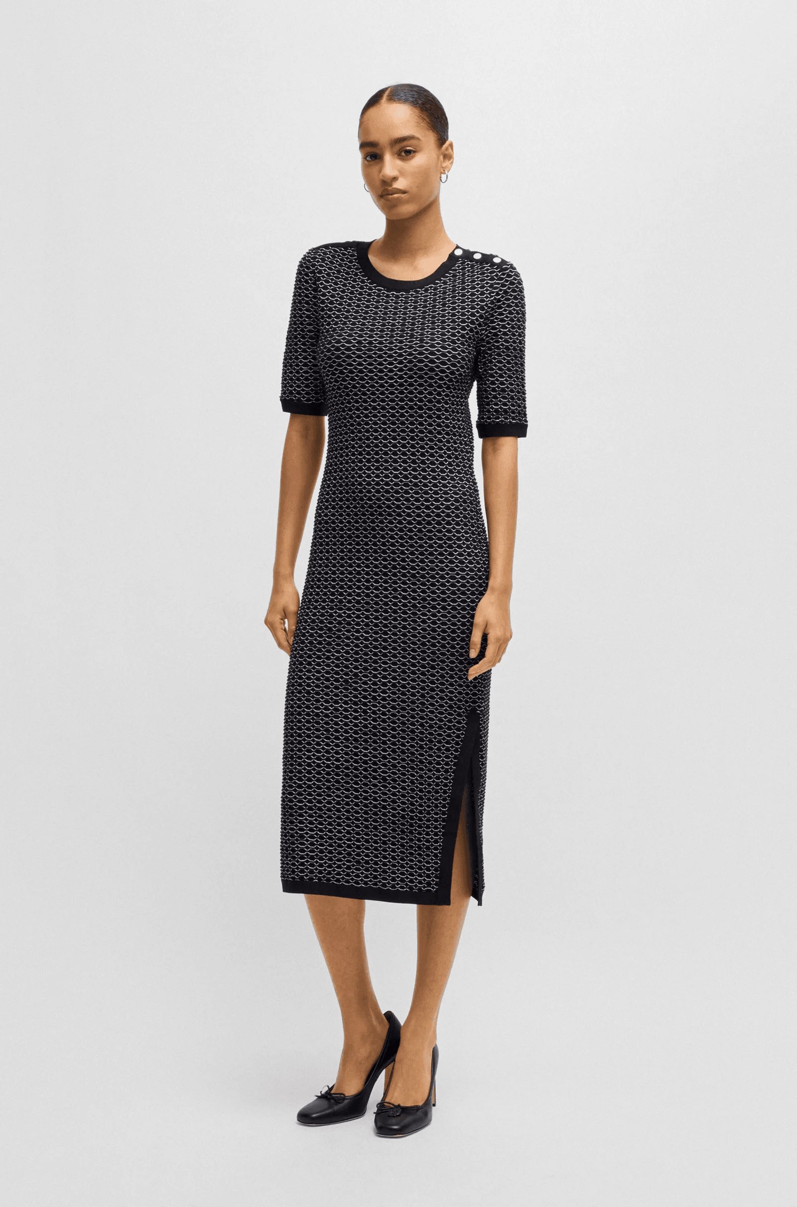 Structured-stripe dress in stretch-cotton jersey