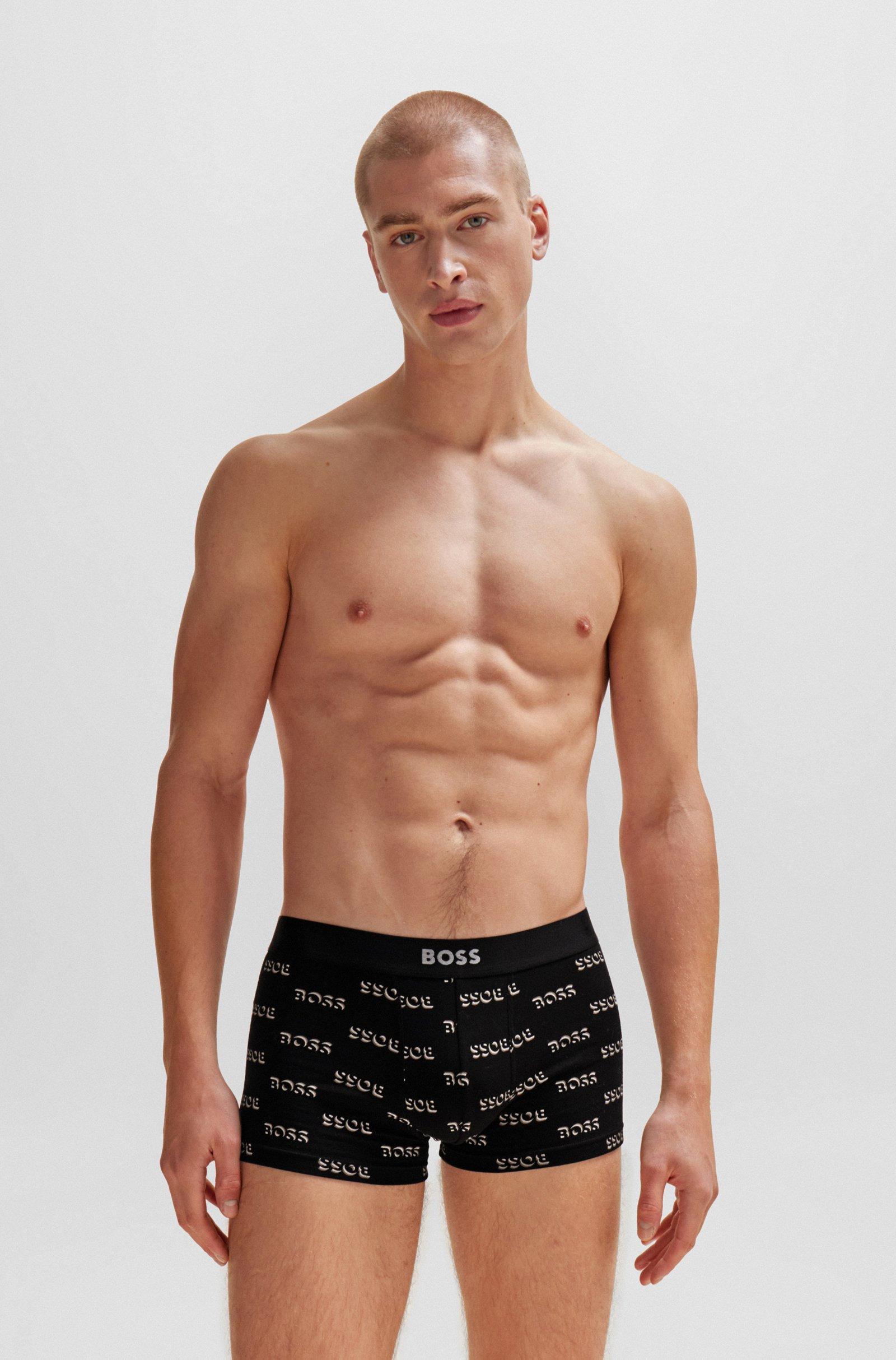 Stretch Cotton Boxer Shorts With Elastic Waistband With Logo In A Pack Of Two, view 3