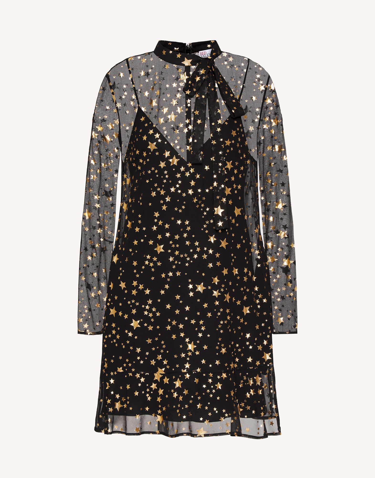 Lamé Star-Print Georgette Dress