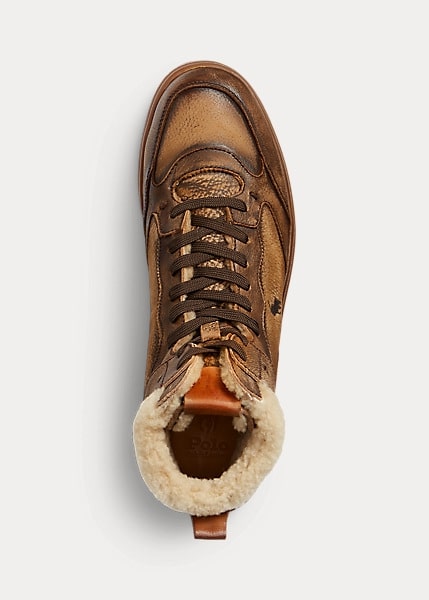 Polo Ralph Lauren Court Leather-Shearling High-Top Trainer, view 2