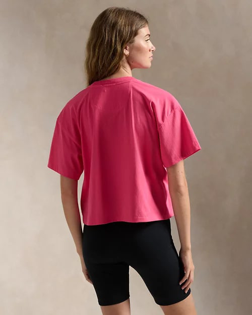 Pink Pony Cotton Jersey Cropped Tee, view 3