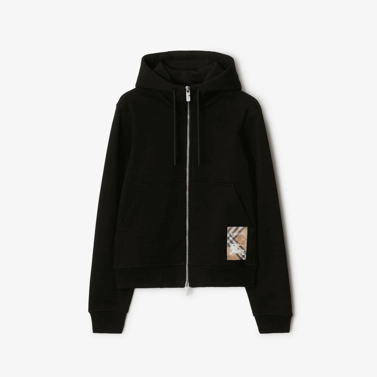 Check Label Cotton Zip Hoodie