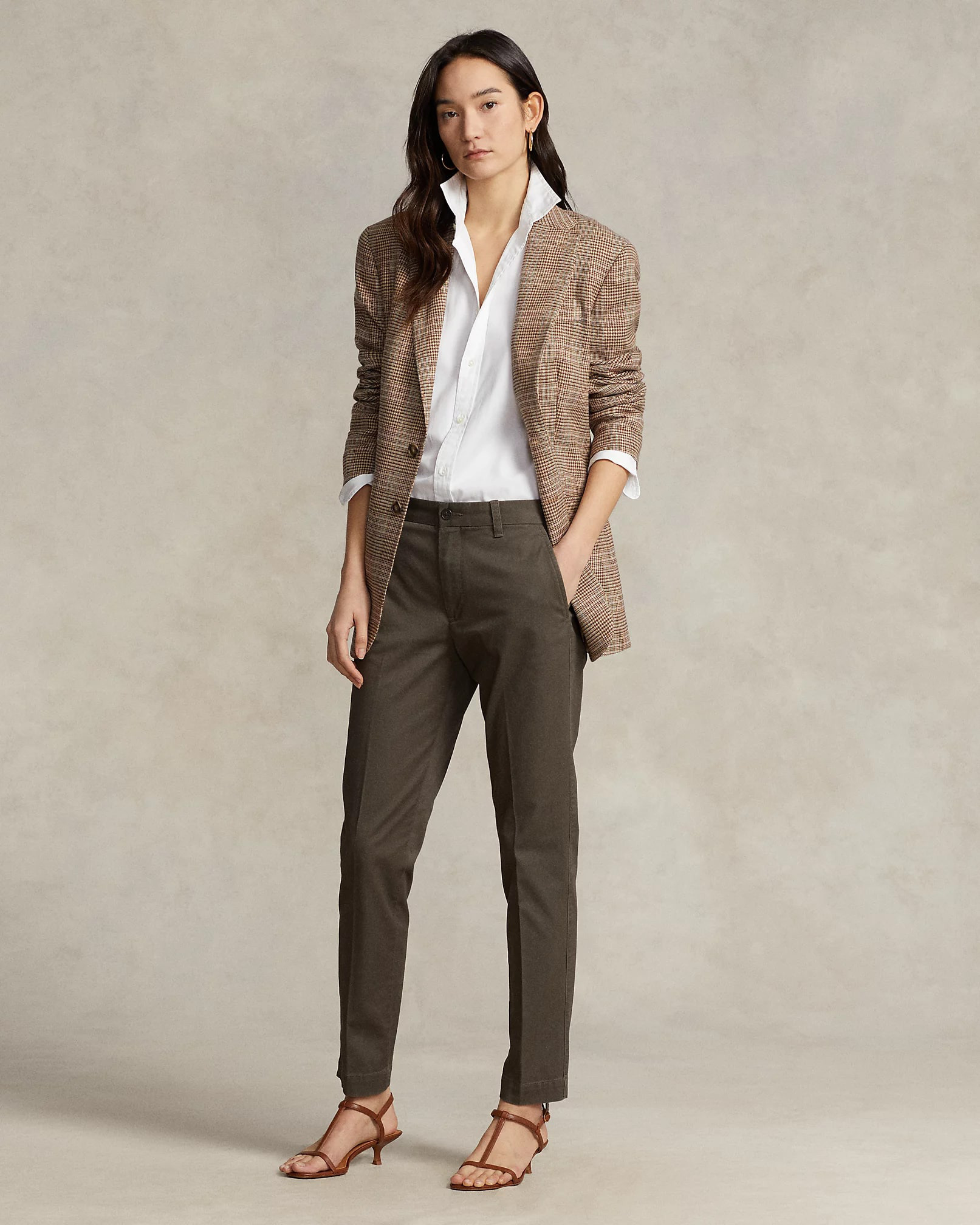 Cropped Slim Fit Twill Chino Trouser