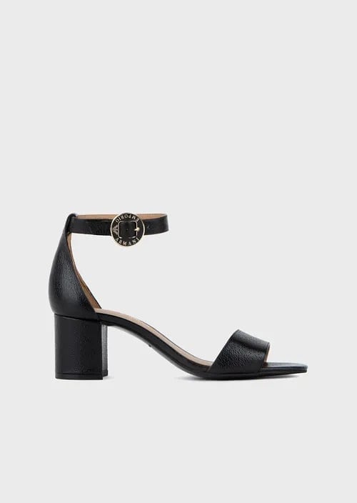 Leather sandals with heel and logoed medal, view 4
