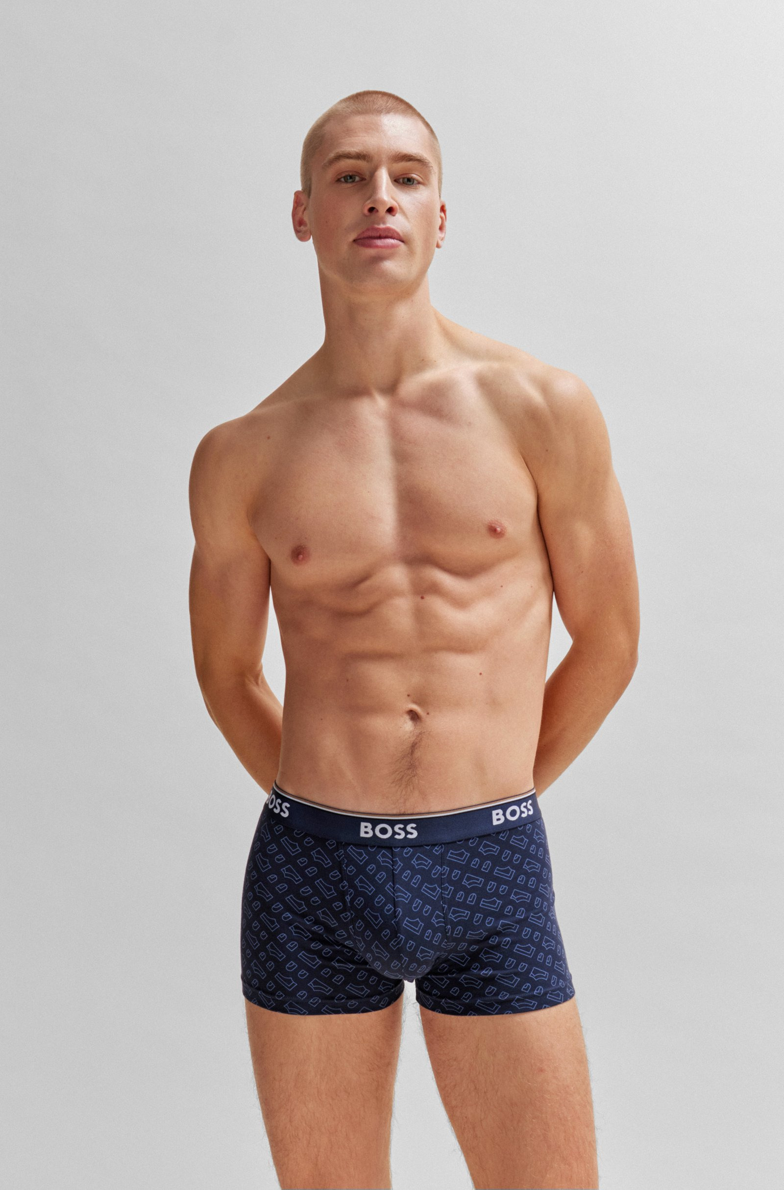 Stretch Cotton Boxer Shorts With Elastic Waistband With Logo In A Pack Of Three, view 3