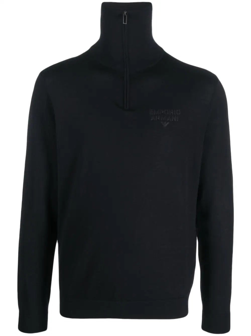 Mock-Neck Jumper With Partial Zip In Plain-Knit Virgin Wool With Logo Embroidery Detail, view 5