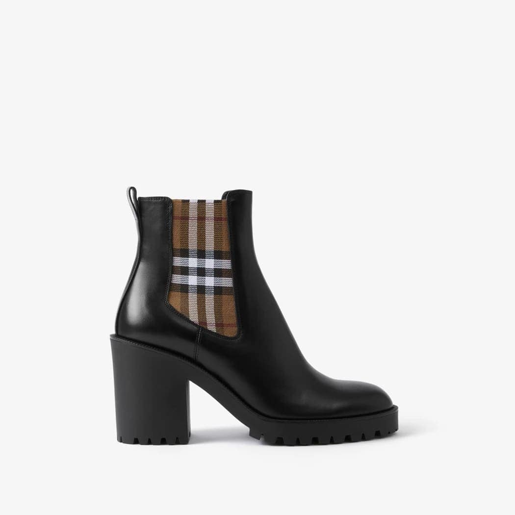 Check Panel Leather Ankle Boots
