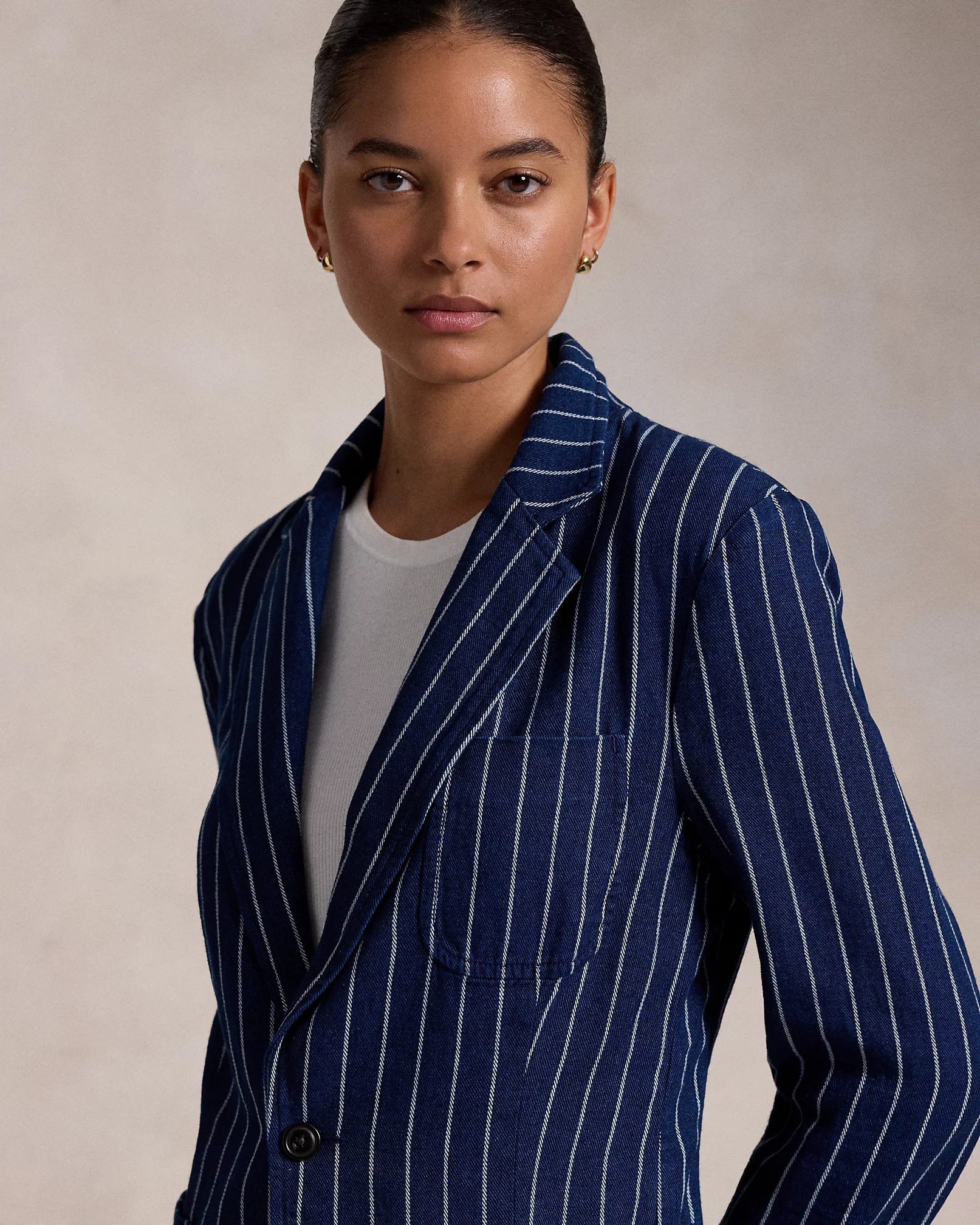 Pinstripe Linen-Cotton Blazer, view 5