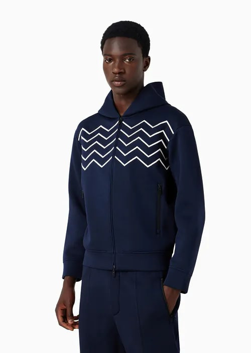 Travel Essentials Chevron-Embroidered Modal Hooded, Zip-Up Sweatshirt, view 2