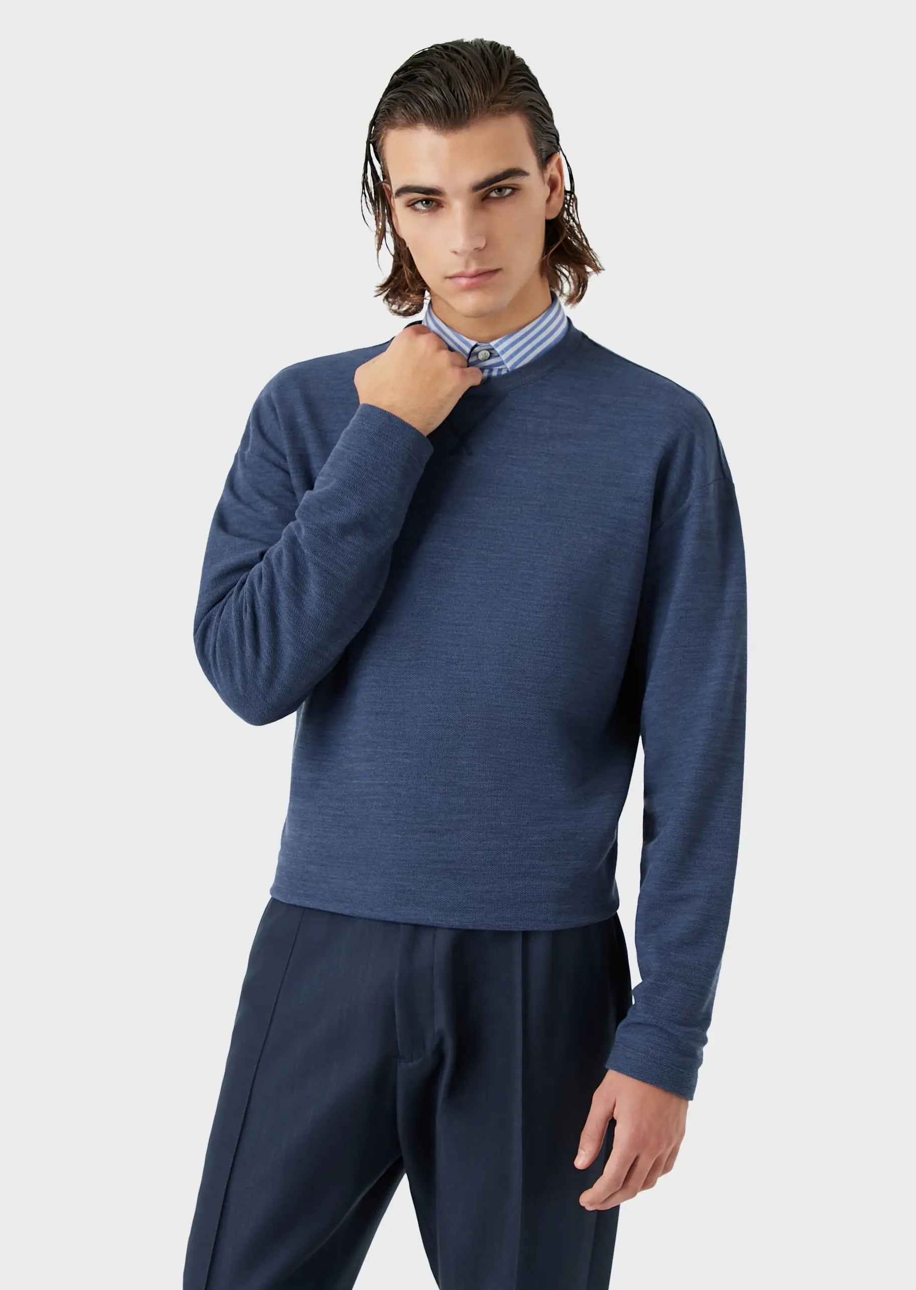 Jumper In A Piqué Jersey Eucalyptus Blend, view 2
