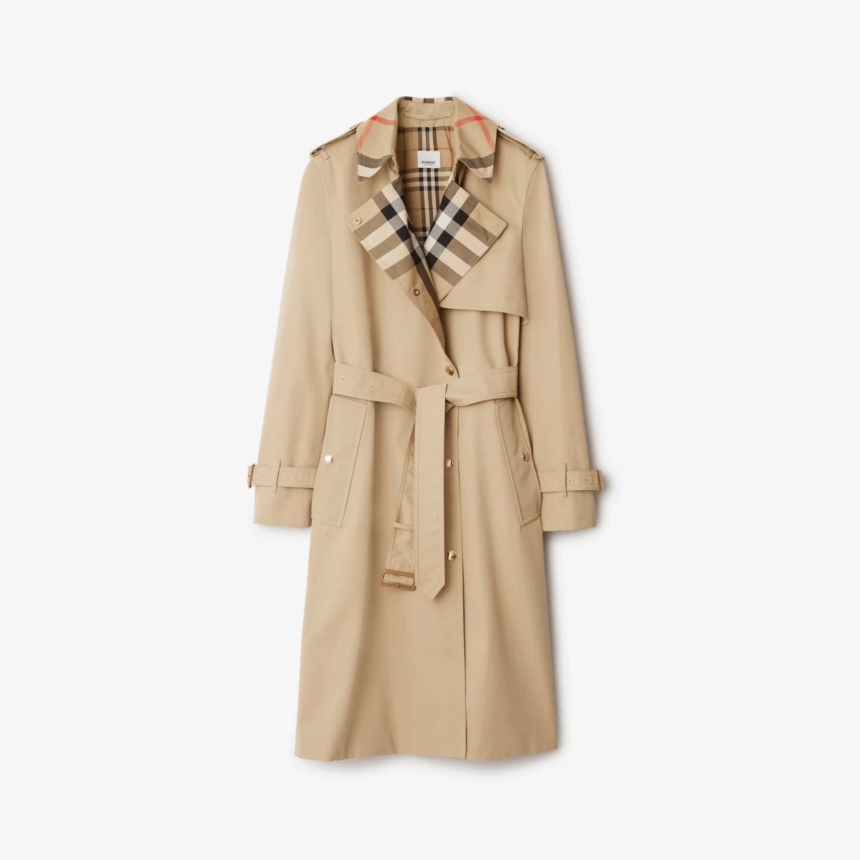 Long Check Collar Gabardine Trench Coat