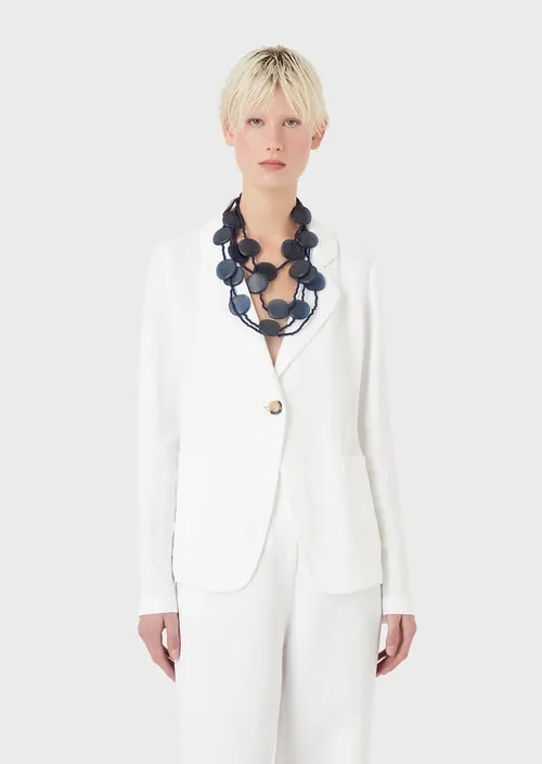 Single-Breasted Jacket With Peephole And Self-Tie Back In A Shantung-Effect Linen Blend, view 2