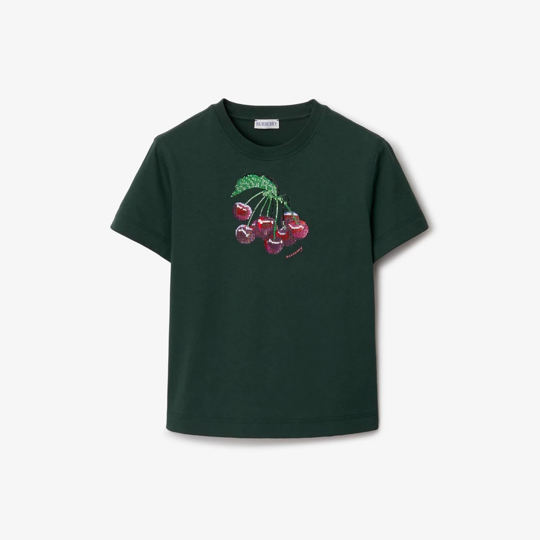 Boxy Crystal Cherry Cotton T-Shirt