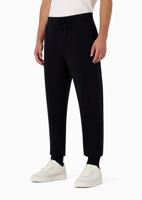 Double-Jersey Joggers With Rubberised Lettering Print Side Stripes, view 5