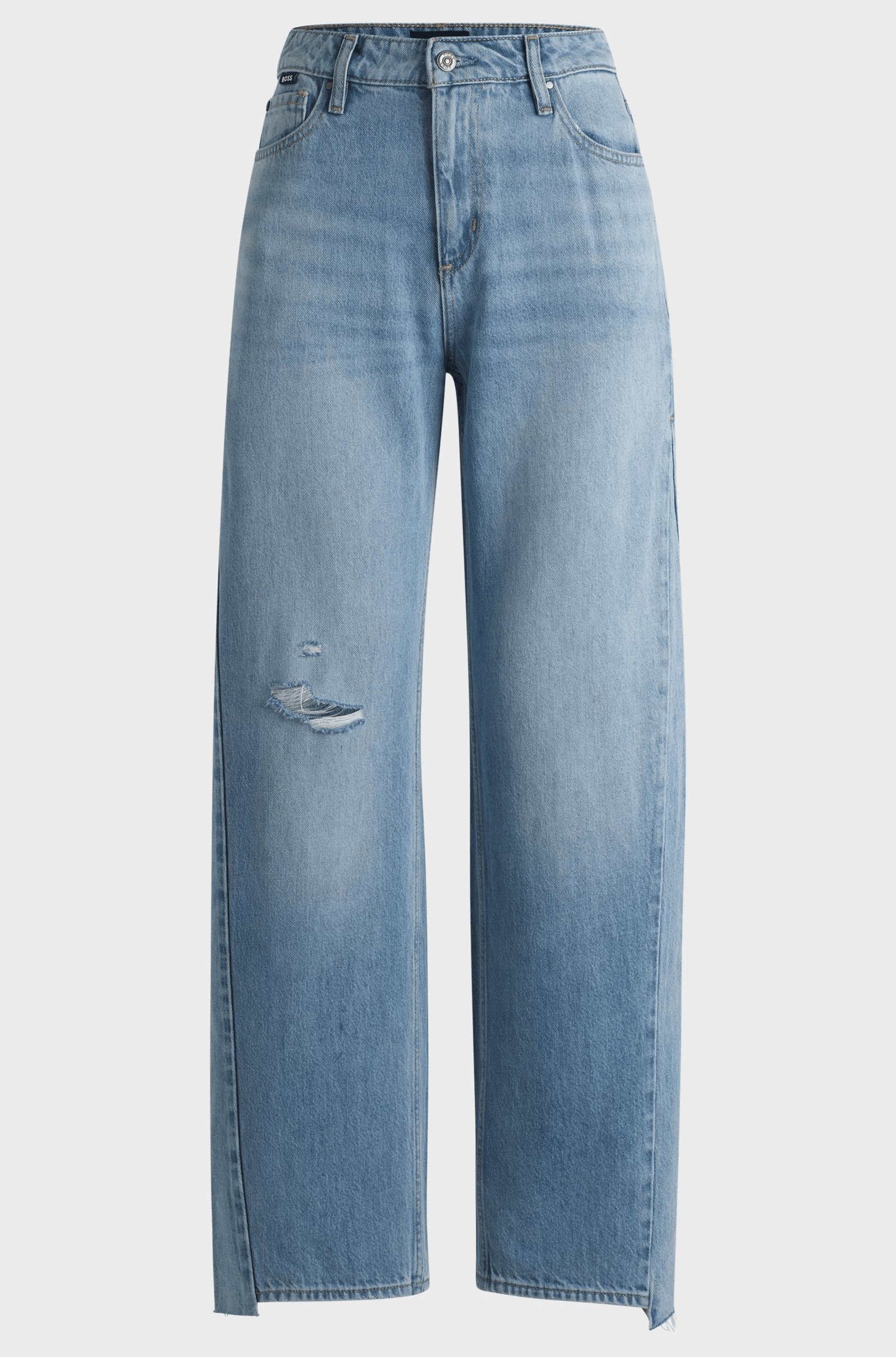 Wide-leg jeans in blue denim with stepped hem, view 5