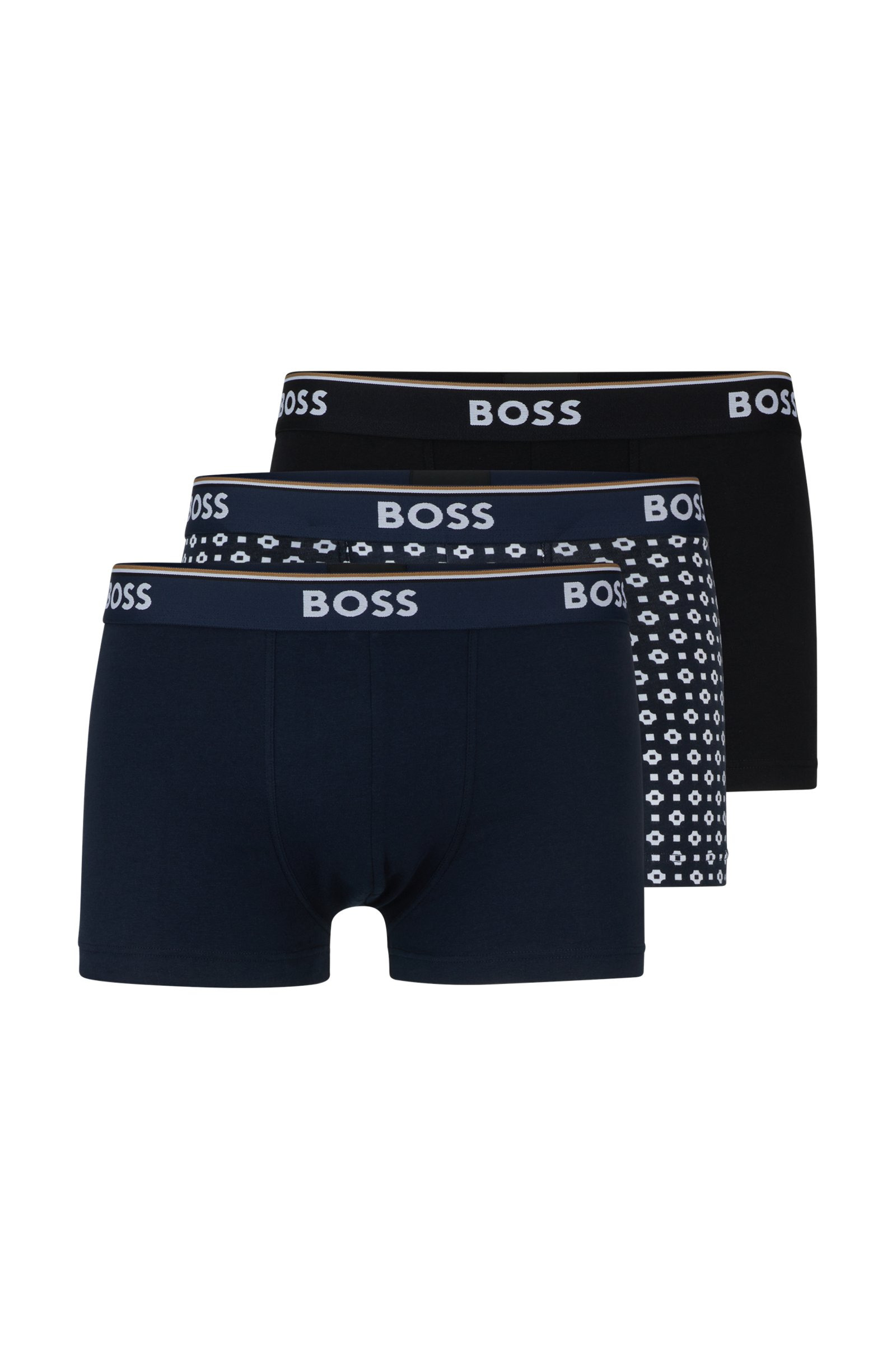 Three-Pack Of Stretch-Cotton Trunks With Logo Waistbands