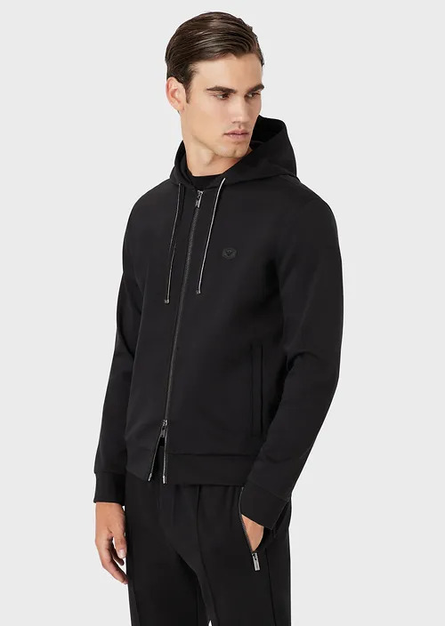 Hooded, Zipped, Ponte-Di-Roma Sweatshirt, view 2
