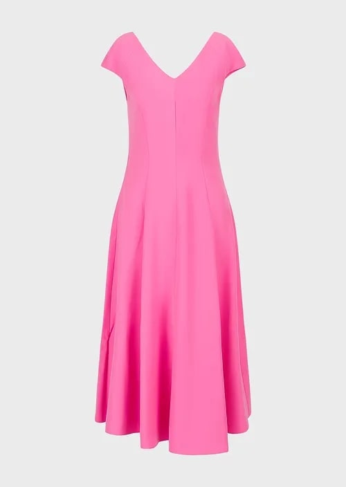 Techno-Cady Flared Midi Dress With A V Neck