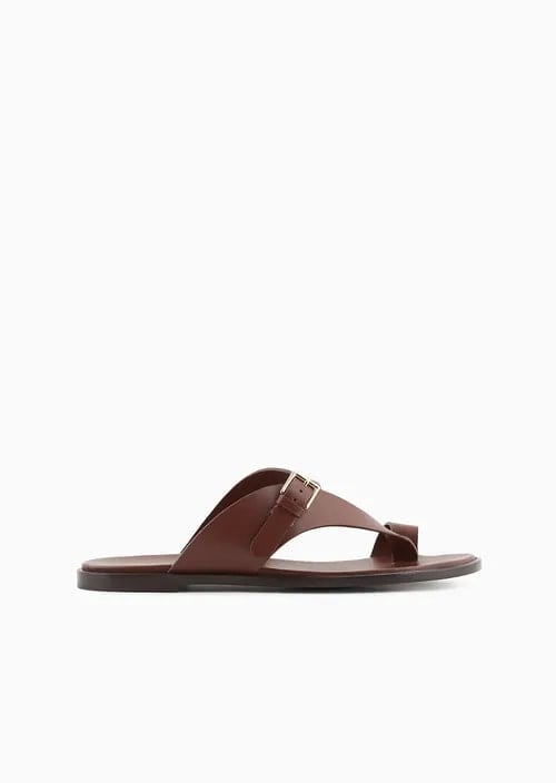 Leather Flip-Flop Sandals With Buckle