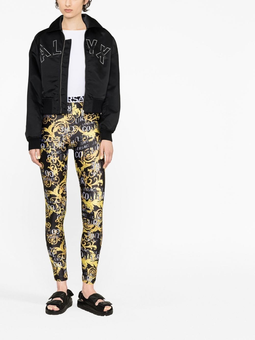 Logo-Print High-Shine Leggings, view 2