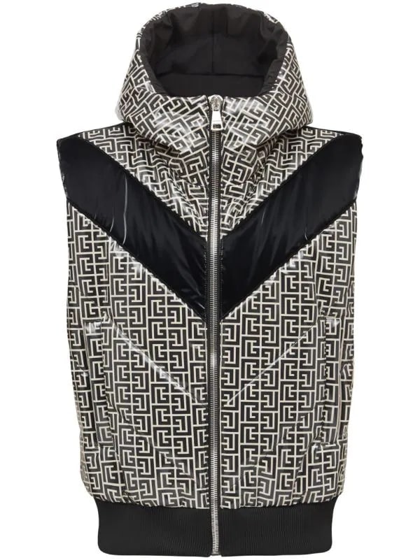 Balmain Puffer Gilet Jacket With Monogram Detail