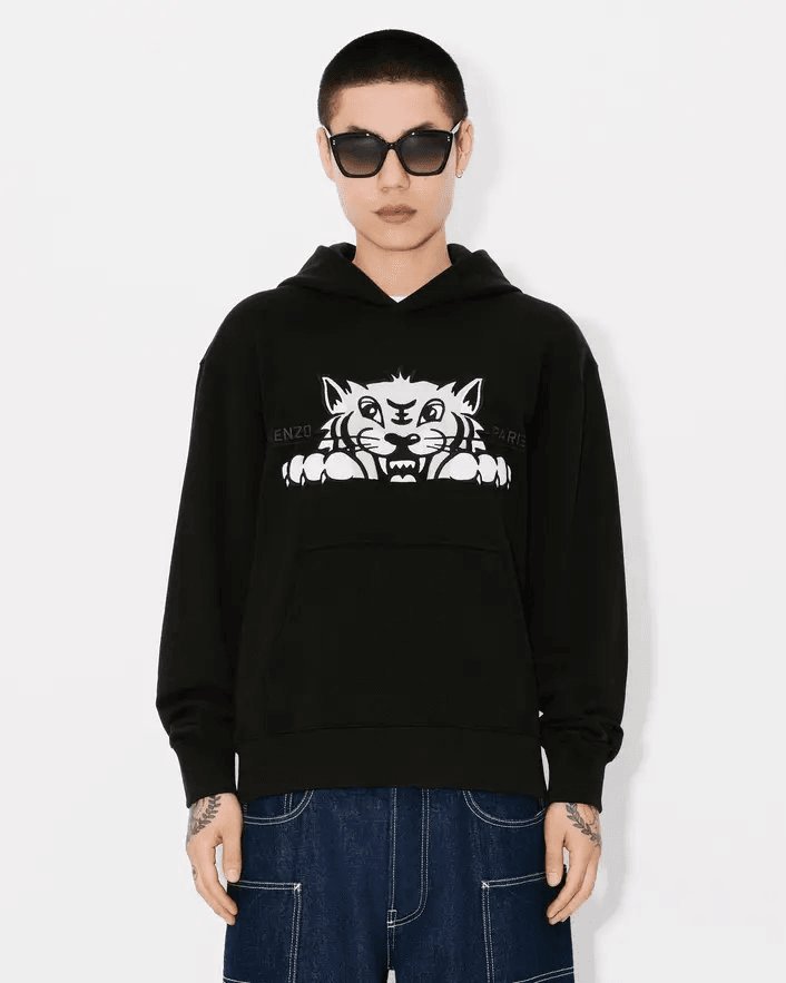 Happy Tiger' embroidered hoodie in cotton, view 3