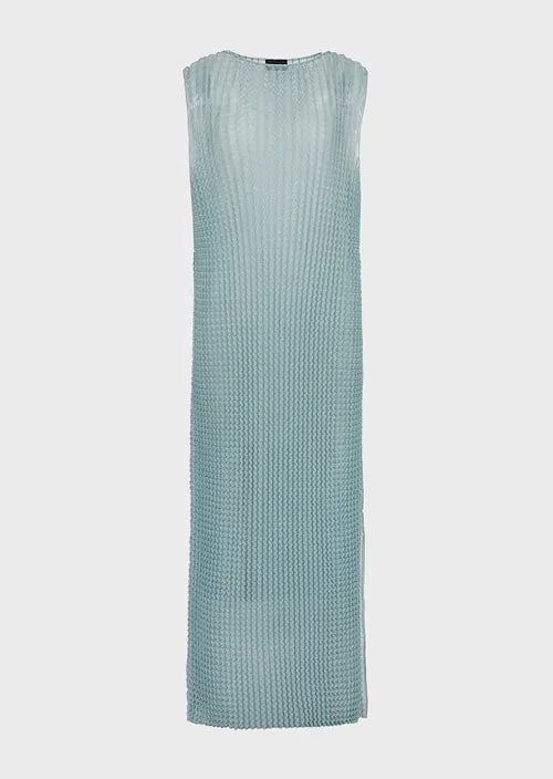3D-Effect Waffle-Knit Long Dress With Oversized Slits