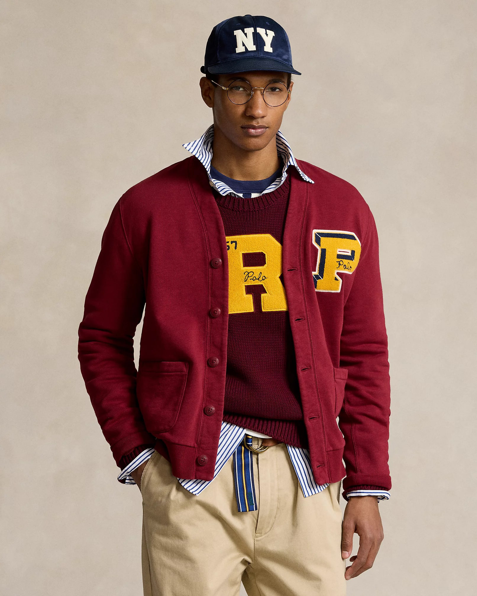 Slub Fleece Letterman Cardigan