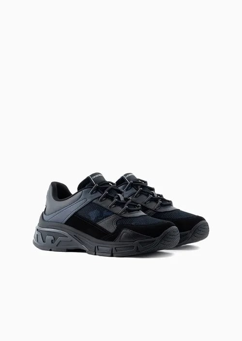 Mesh sneakers with suede and camouflage details