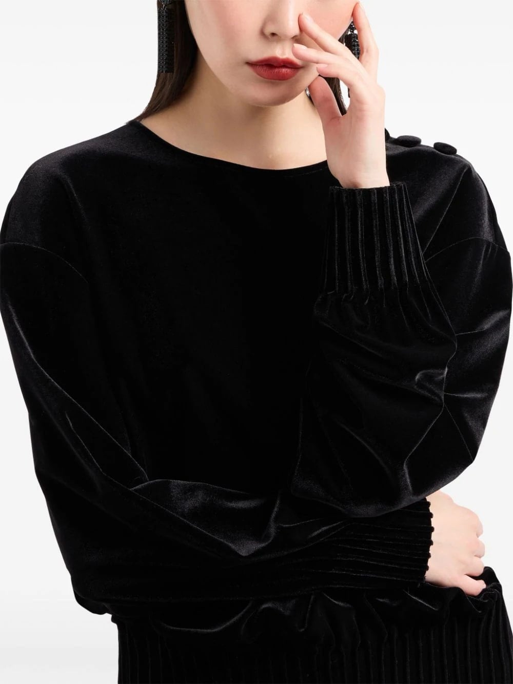 buttoned-shoulder velvet effect jumper, view 4