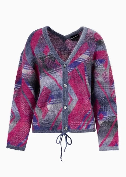 Cardigan In A Brushed Multicoloured Jacquard Alpaca And Mohair Blend