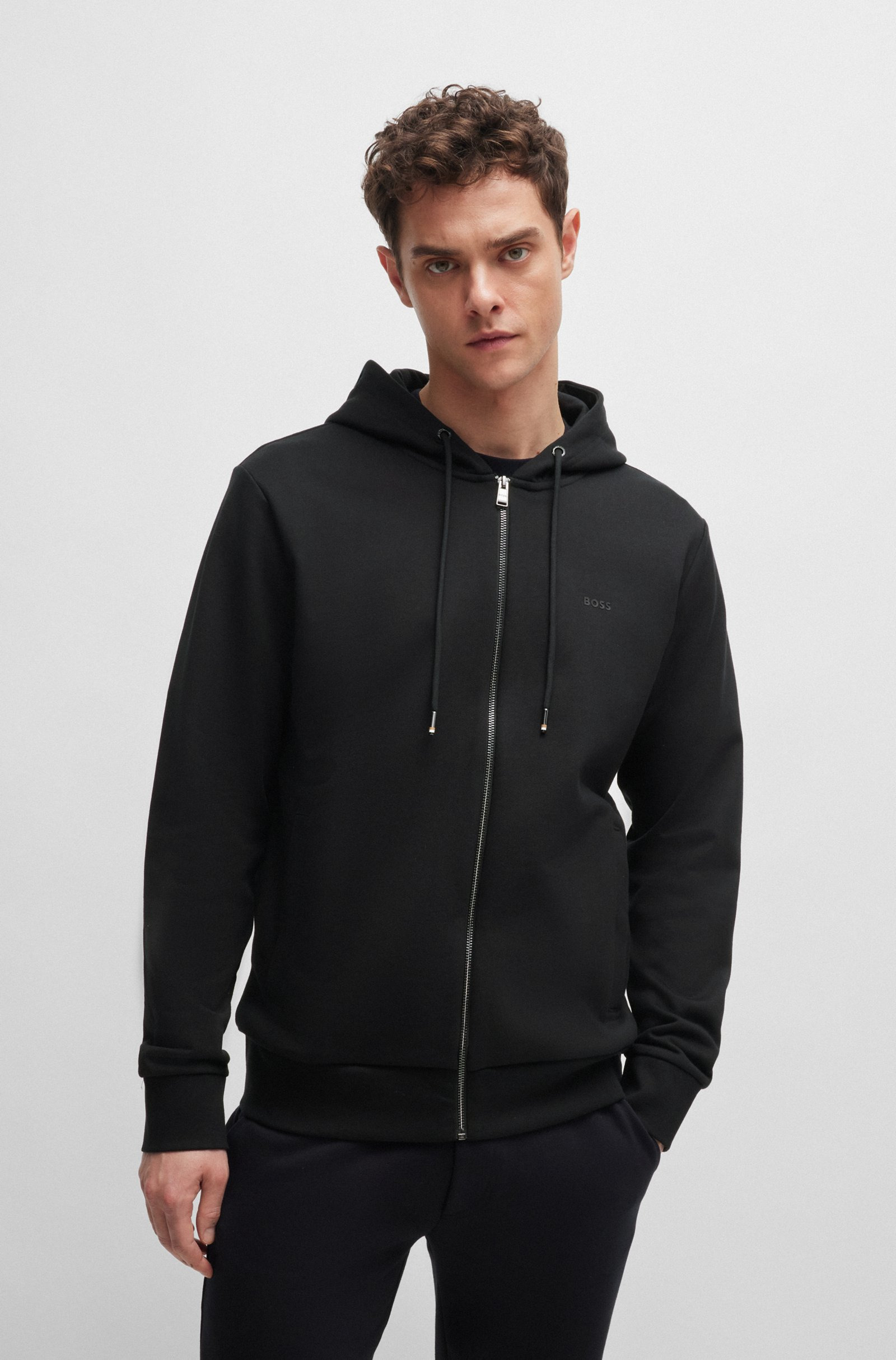 Cotton-Terry Zip-Up Hoodie With Printed Logo, view 2