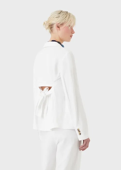 Single-Breasted Jacket With Peephole And Self-Tie Back In A Shantung-Effect Linen Blend, view 3