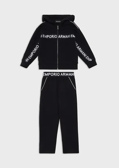 KIDS Double-jersey tracksuit with hooded zip-up sweatshirt and logo tape