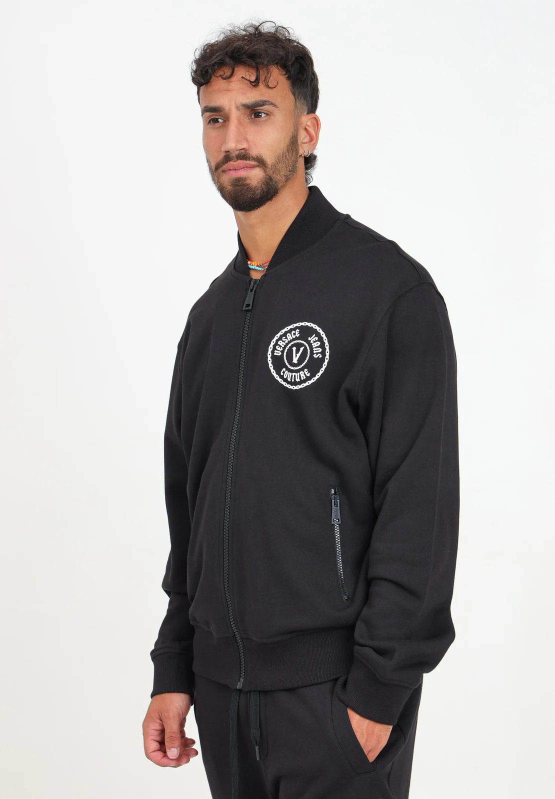 Black Zip Up Hoodie Featuring V-Emblem Logo