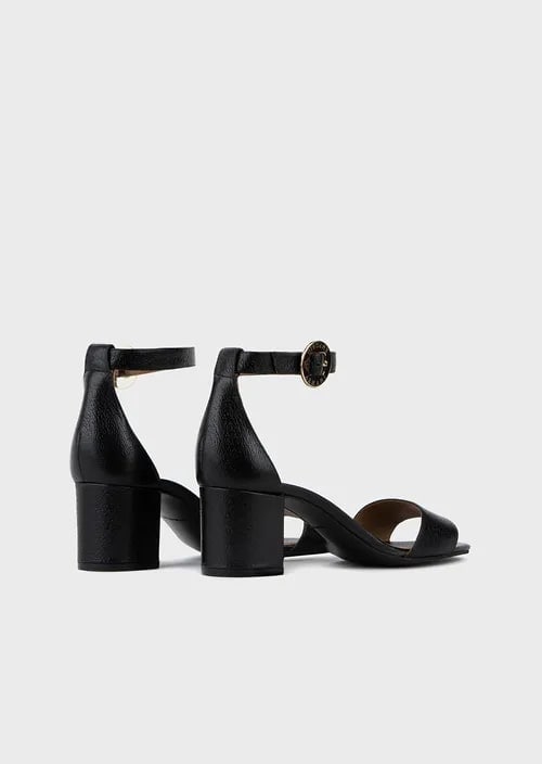 Leather sandals with heel and logoed medal, view 6