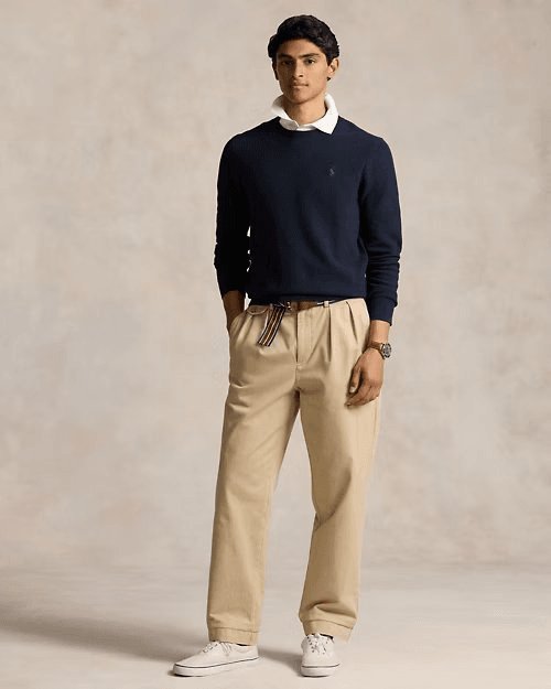 Textured Cotton Crewneck Jumper, view 3
