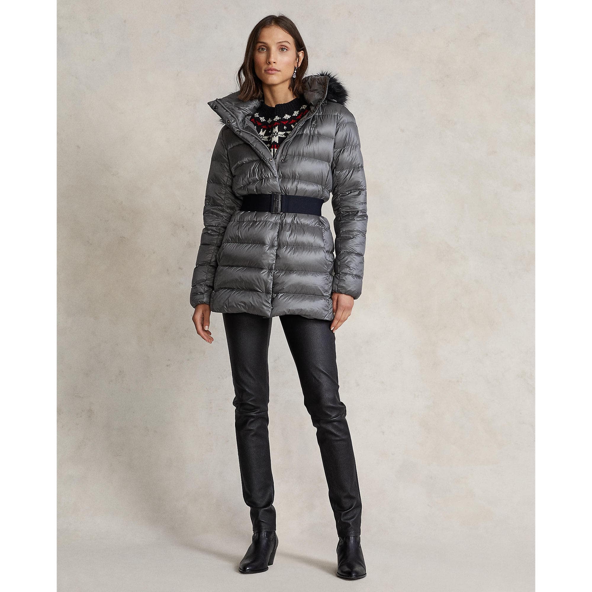 Water-Repellent Down Hooded Coat, view 3