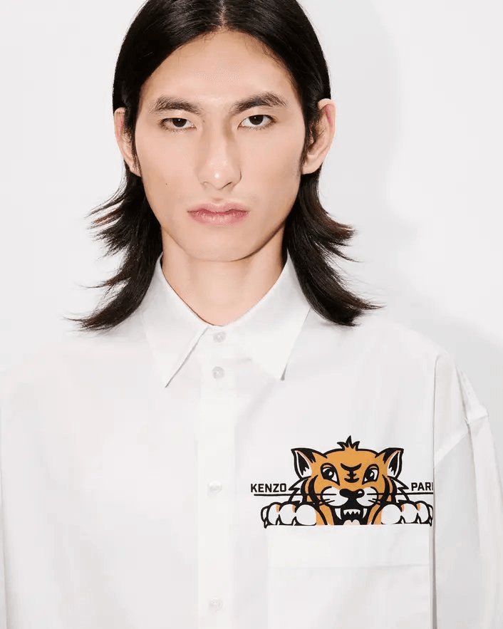 Happy Tiger' casual shirt in poplin cotton, view 6