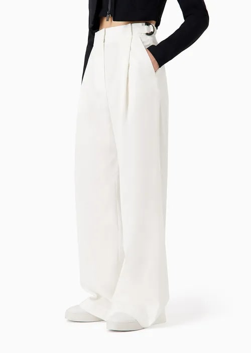High-Rise Cotton-Blend Palazzo Trousers, view 2