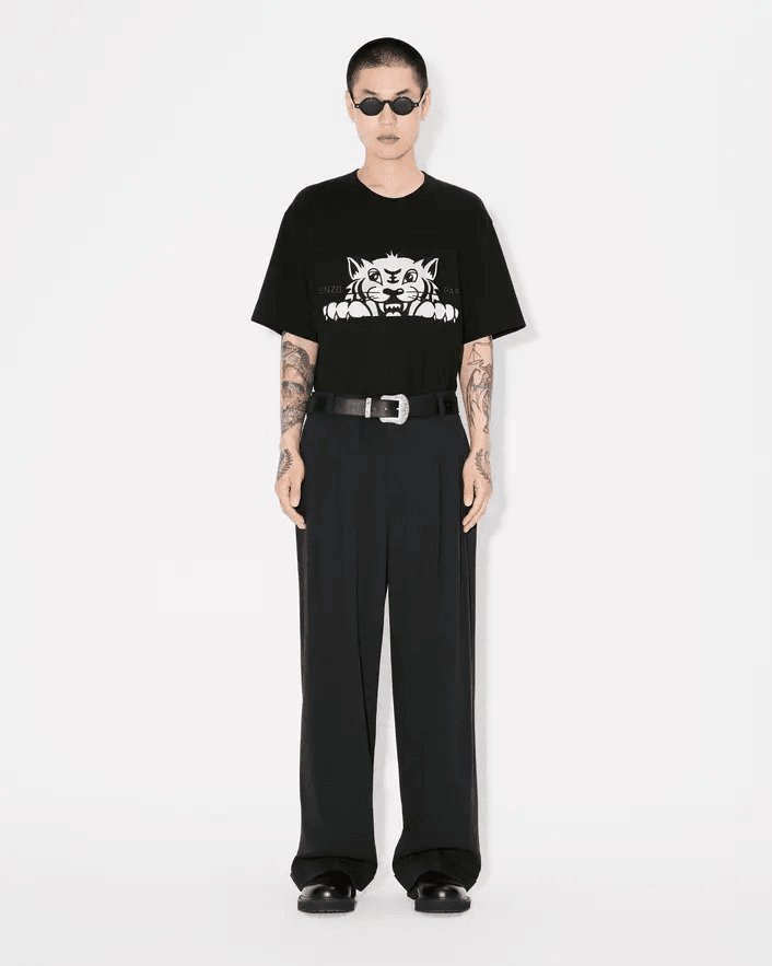 Happy Tiger' embroidered oversized T-shirt in cotton, view 5