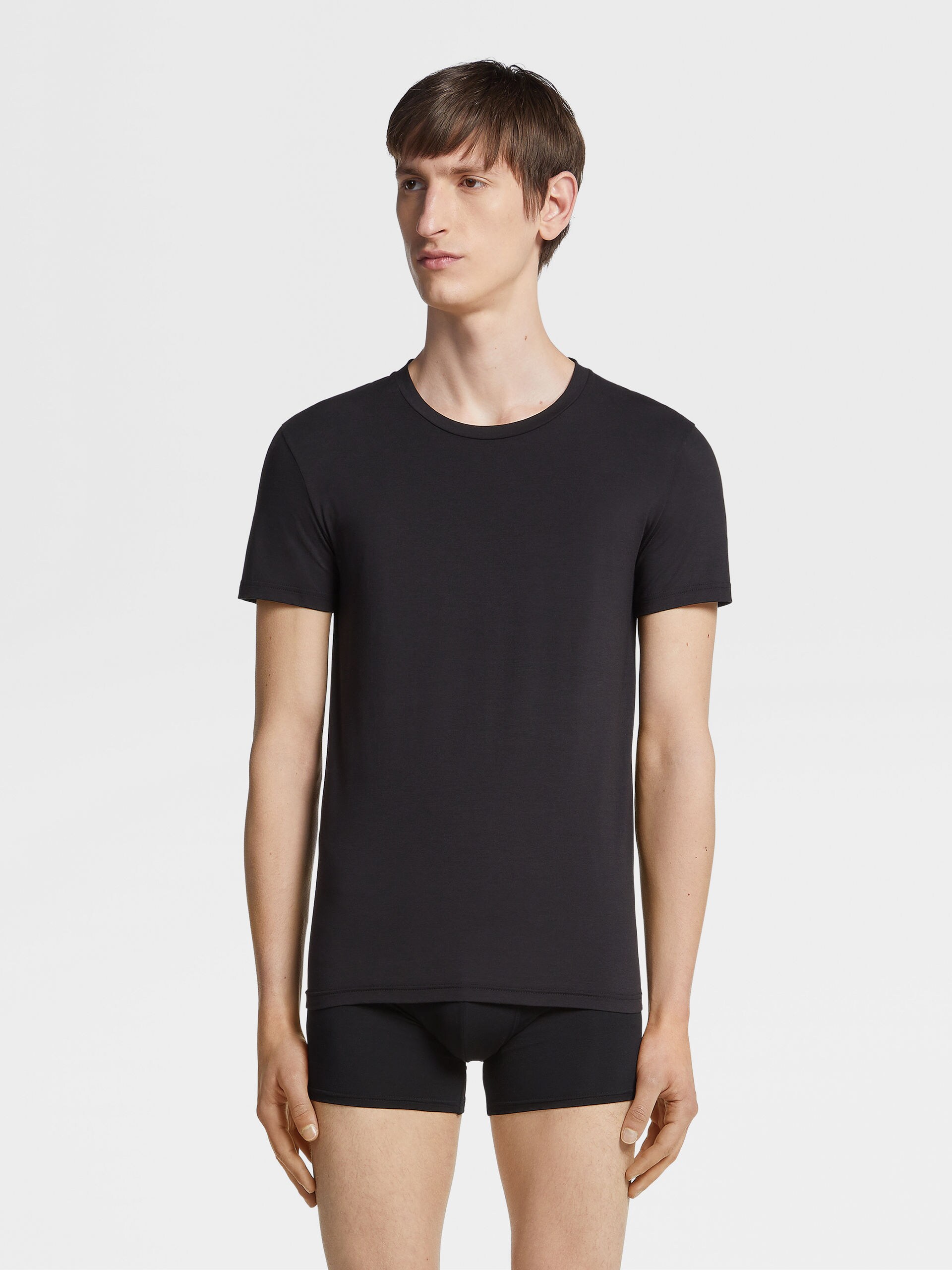 Black Stretch Cotton T-Shirt, view 3