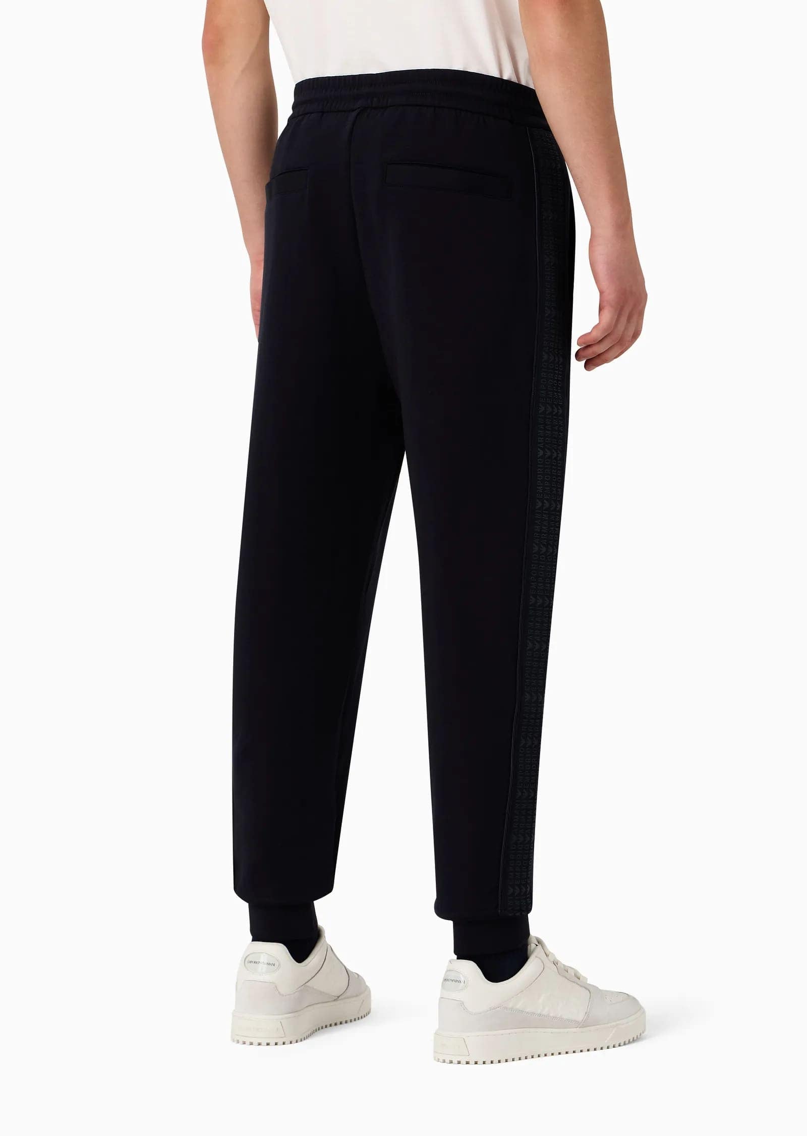 Double-Jersey Joggers With Rubberised Lettering Print Side Stripes, view 6