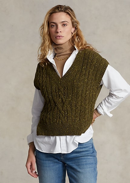 Polo Ralph Lauren Aran stitch knitted vest and V-neck, view 2
