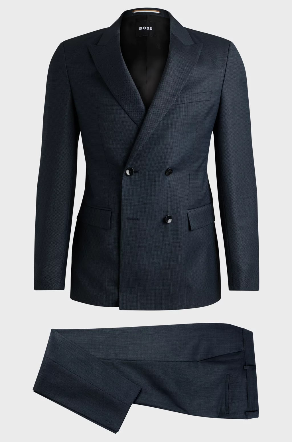 Double-Breasted Slim-Fit Suit In Micro-Patterned Wool