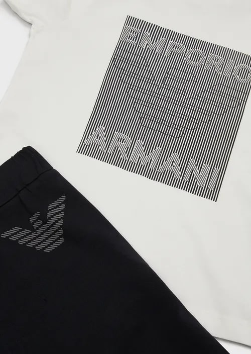 Kids Organic-Jersey T-Shirt And Board Shorts Set With Oversized Eagle With Op-Art Stripes, view 2