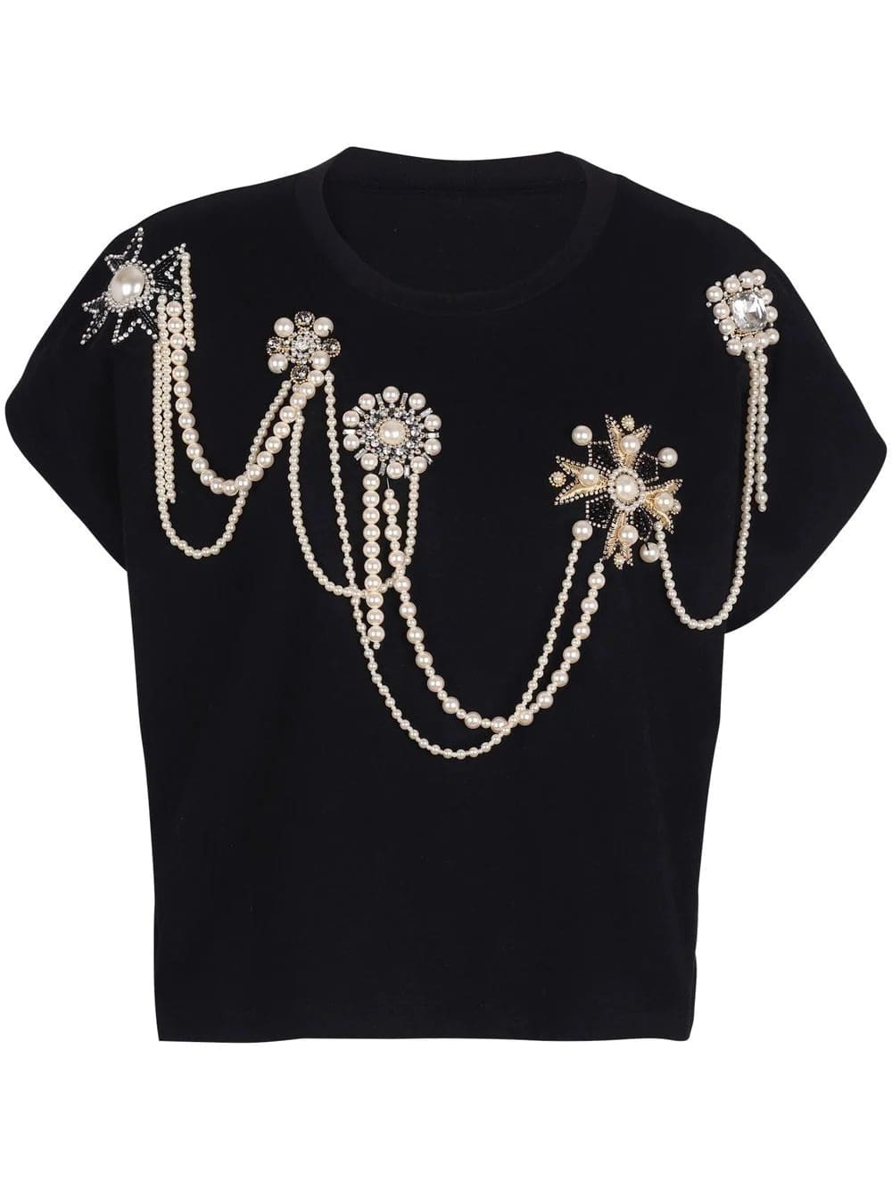 Balmain cap sleeve pearl draped t-shirt