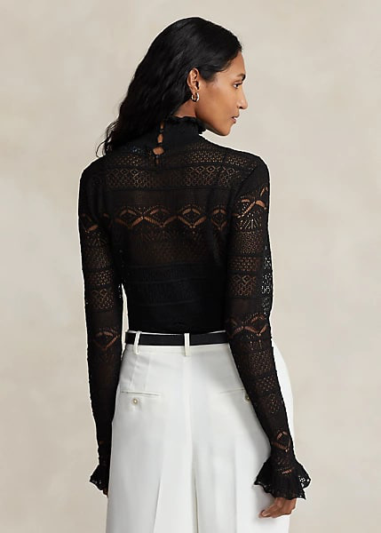 Polo Ralph Lauren Ruffle-Trim Pointelle-Knit Top, view 3