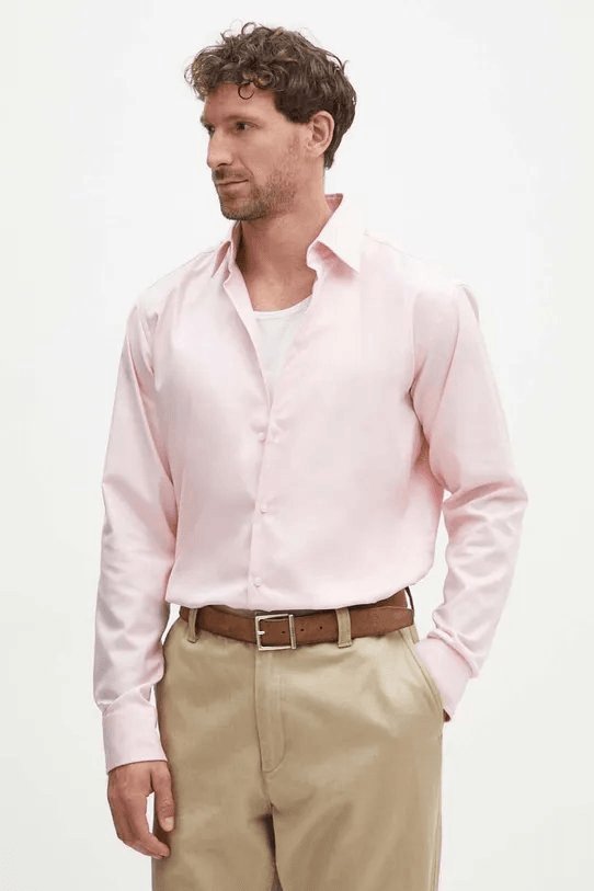 Regular-fit shirt in easy-iron structured stretch cotton