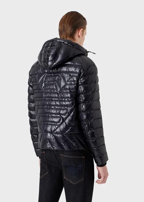 Water-Repellent Nylon Hooded Puffer Jacket With Quilted Eagle, view 3